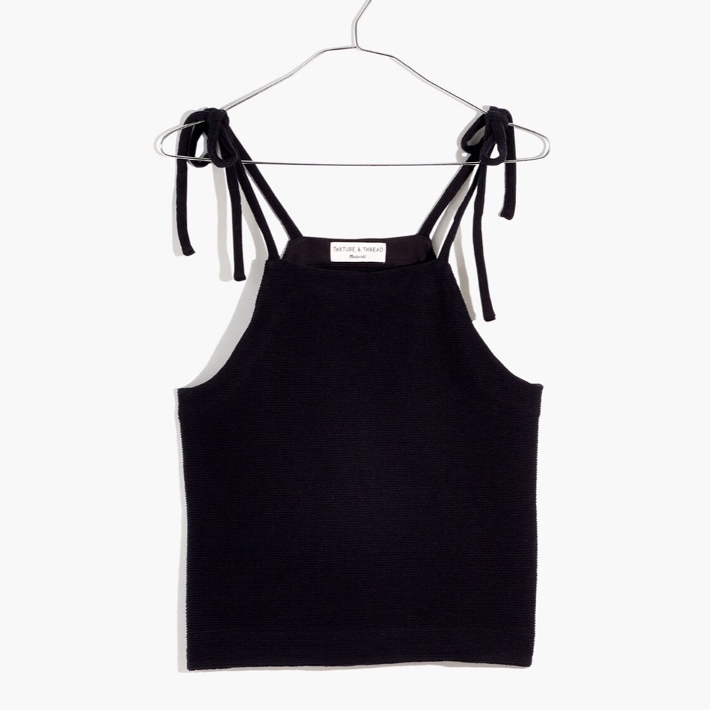 Madewell Black Texture & Thread Tie-Shoulder Tank Top